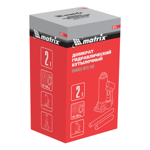 Домкрат гидравлический бутылочный, 2 т, высота подъема 181-345 мм Matrix купить в Москве с доставкой по всей России | ProtosMarket.ru