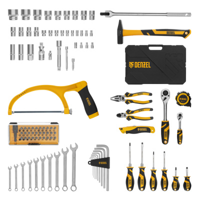 Набор инструментов, 1/2", 1/4", CrV, S2, пластиковый кейс, 100 предметов Denzel по ценам производителя в Казани с доставкой по всей России