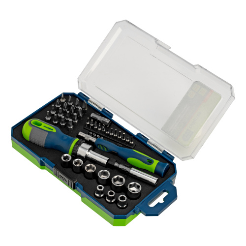 Отвертки реверсивные с набором бит и торцевыми головками, 41 шт, CrV Сибртех купить в Москве с доставкой по всей России | ProtosMarket.ru