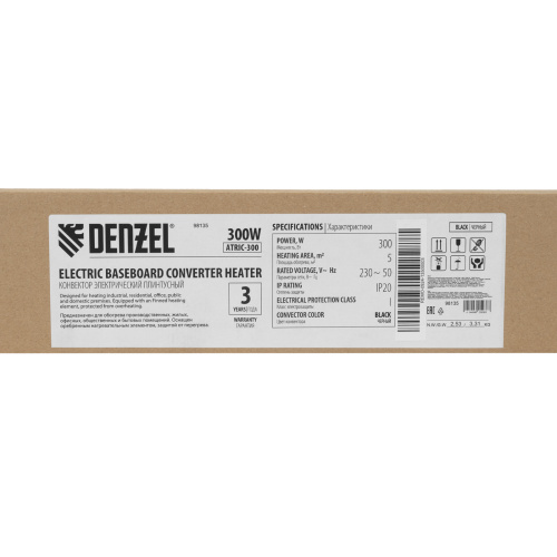 Конвектор электрический плинтусный ATRIC-300, 230 В, 300 Вт, ТЭН, черный Denzel по ценам производителя в Казани с доставкой по всей России