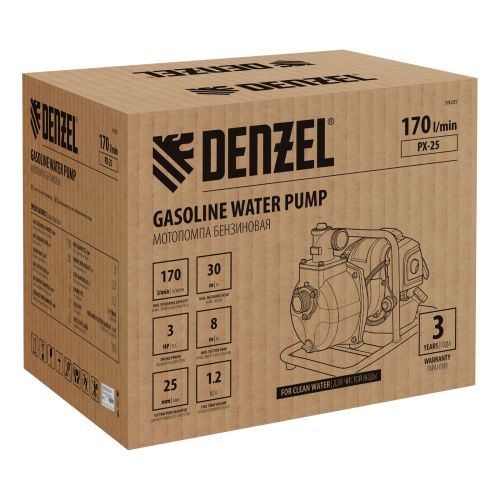 Мотопомпа бензиновая для чистой воды PX-25, 52 см3, 1", 170 л/мин, глуб 8 м, напор 30 м Denzel по ценам производителя в Казани с доставкой по всей России
