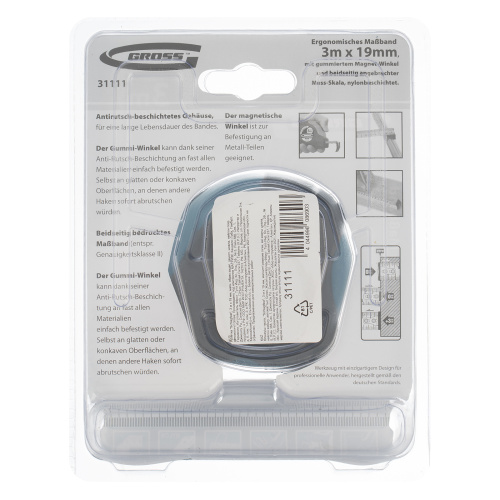 Рулетка "Schlagfest",3 м x 19 мм,магнитный обрезиненный зацеп,двусторонняя шкала,Нейлоновое покрытие,автоматическая фиксация Gross по ценам производителя в Казани с доставкой по всей России