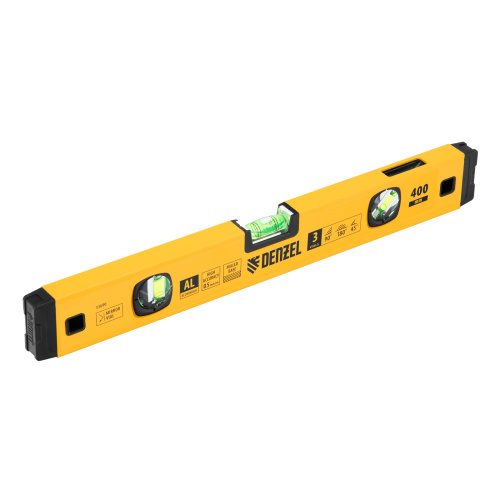 Уровень алюминиевый, магнит., фрезерованный, 3 глазка (1 зеркал.) 0,5 мм/м, 400 мм Denzel по ценам производителя в Казани с доставкой по всей России