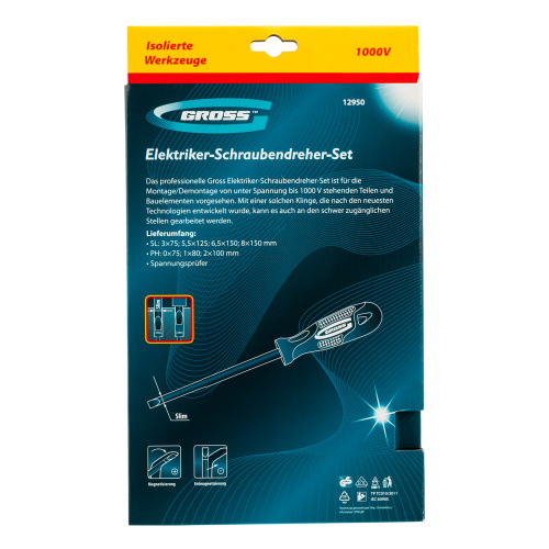 Набор отверток диэлектрических до 1000 В, 8 шт, тестер, CrMo, двухкомпонентные рукоятки Gross купить в Москве с доставкой по всей России | ProtosMarket.ru