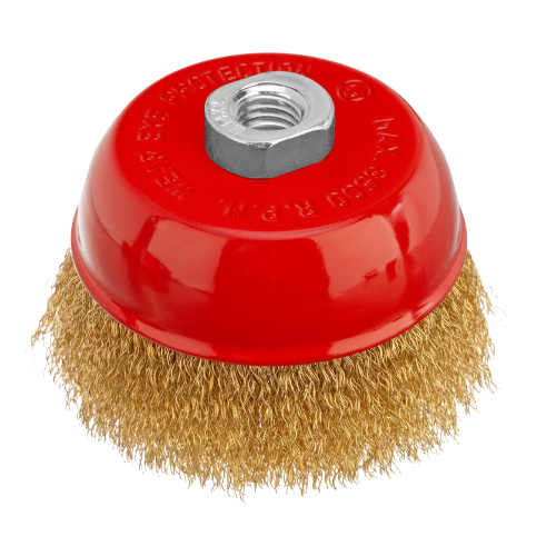 Щетка для УШМ, 100 мм, М14, "чашка", латунированная витая проволока Matrix по ценам производителя в Казани с доставкой по всей России