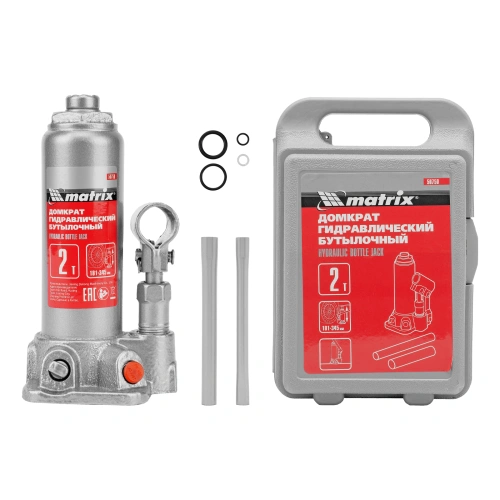 Домкрат гидравлический бутылочный, 2 т, высота подъема 181-345 мм, в пластиковый кейсе Matrix купить в Москве с доставкой по всей России | ProtosMarket.ru