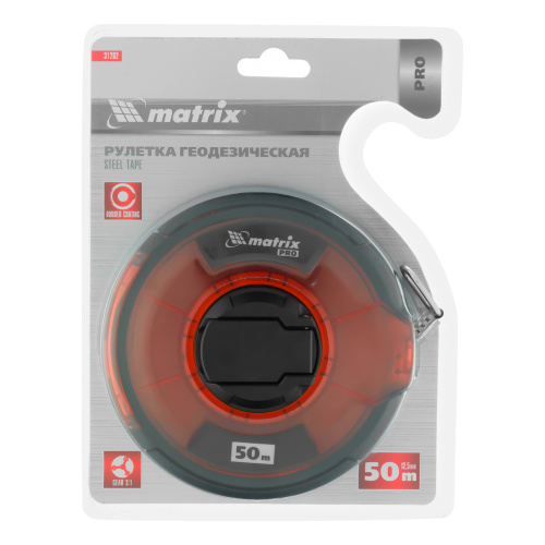 Рулетка геодезическая 50 м х 12,5 мм, закрытый корпус, стальная лента, односторонняя шкала, Pro Matrix по ценам производителя в Казани с доставкой по всей России