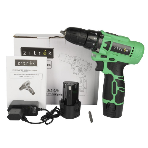 Дрель-шуруповерт аккумуляторная Zitrek Green 12-Li Plus, 12В, 2x2.0Ач купить в Москве с доставкой по всей России | ProtosMarket.ru