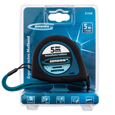Рулетка "Ergonomisch",5 м x 25 мм,магнитный обрезиненный зацеп Gross по ценам производителя в Казани с доставкой по всей России