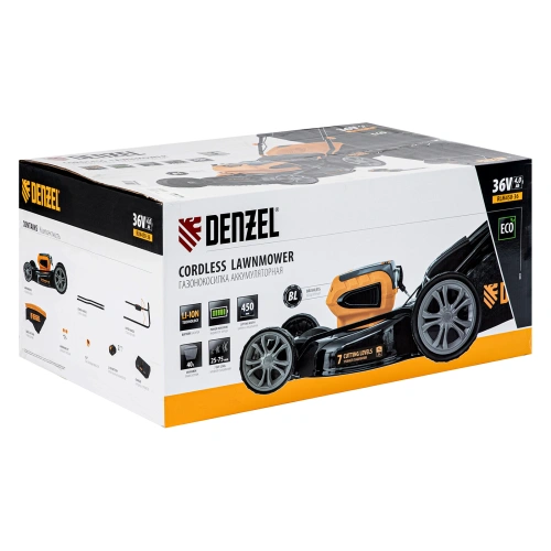 Газонокосилка аккумуляторная бесщеточная RLM450-36, Li-ion, 36 В, 4 Ач, 450 мм, травосборник 40 л Denzel купить в Москве с доставкой по всей России | ProtosMarket.ru