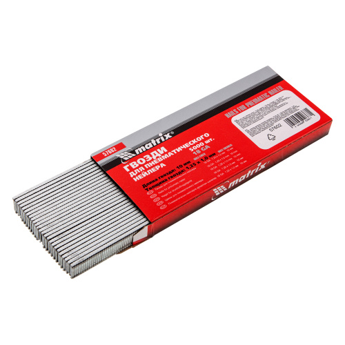Гвозди для пневматического нейлера, длина 10 мм, ширина 1.25 мм, толщина 1 мм, 5000 шт Matrix по ценам производителя в Казани с доставкой по всей России