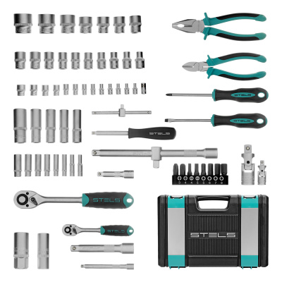 Набор инструментов, 1/2", 1/4", CrV, пластиковый кейс 69 предметов Stels купить в Москве с доставкой по всей России | ProtosMarket.ru