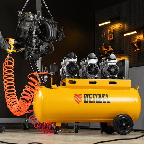 Компрессор безмасляный, малошумный  DLS 2250/100, 2250 Вт, 3x750, 100 л, 410 л/мин блок управления/ Denzel купить в Москве с доставкой по всей России | ProtosMarket.ru
