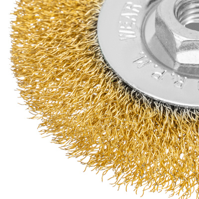 Щетка для УШМ, 100 мм, М14, плоская, латунированная витая проволока Matrix по ценам производителя в Казани с доставкой по всей России