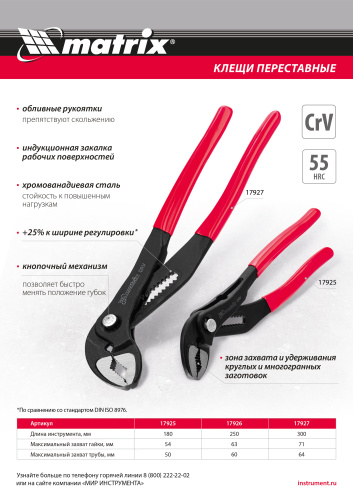 Клещи переставные 180 мм, кнопочный механизм, хром-ванадий, обливные рукоятки Matrix купить в Москве с доставкой по всей России | ProtosMarket.ru