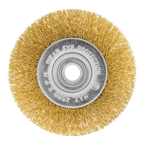 Щетка для УШМ, 100 мм, М14, плоская, латунированная витая проволока Matrix по ценам производителя в Казани с доставкой по всей России