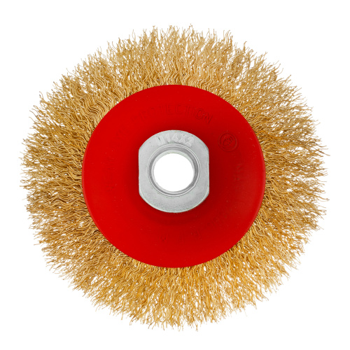 Щетка для УШМ, 100 мм, М14, "тарелка", латунированная витая проволока Matrix по ценам производителя в Казани с доставкой по всей России
