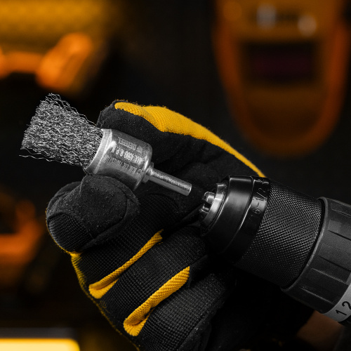 Набор щеток для дрели, 2 Плоские 50-75мм, 3 Чашки 25-50-75мм, шпилька,  нерж.вит. проволока Denzel по ценам производителя в Казани с доставкой по всей России