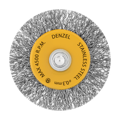 Щетка для дрели, 50 мм, Плоская, со шпилькой, нержавеющая витая проволока Denzel по ценам производителя в Казани с доставкой по всей России