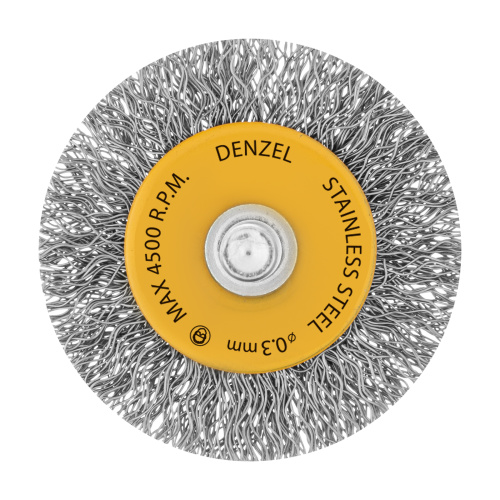 Щетка для дрели, 50 мм, Плоская, со шпилькой, нержавеющая витая проволока Denzel по ценам производителя в Казани с доставкой по всей России