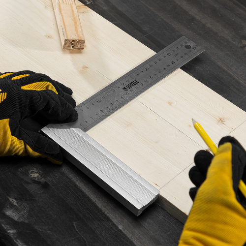 Угольник стальной 300 мм, нержавеющая сталь, градуировка, алюминиевое основание Denzel по ценам производителя в Казани с доставкой по всей России