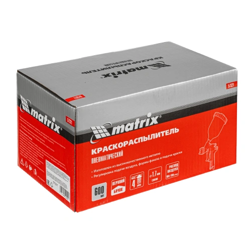 Краскораспылитель HP пневмат. с верхним бачком V= 0,6 л, сопло диаметром 1.7 мм Matrix купить в Москве с доставкой по всей России | ProtosMarket.ru