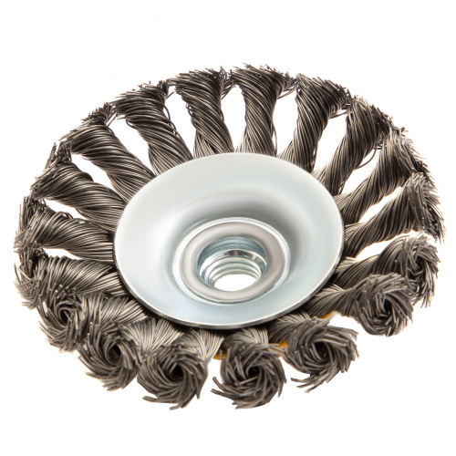 Щетка для УШМ, 100 мм, "Тарелка", крученая нержавеющая проволока 0.5 мм, М14 Denzel купить в Москве с доставкой по всей России | ProtosMarket.ru