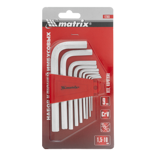 Набор ключей имбусовых HEX, 1.5-10 мм, CrV, 9 шт, коротких, с сатиновым покрытием Matrix купить в Москве с доставкой по всей России | ProtosMarket.ru