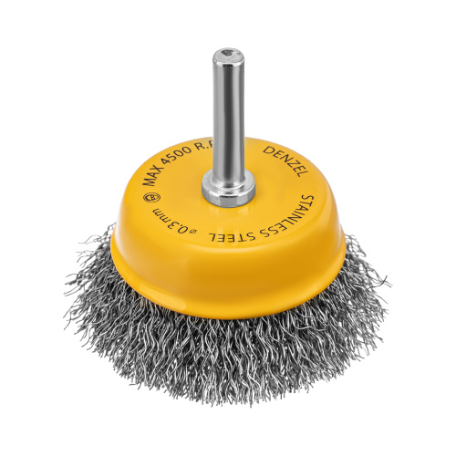 Щетка для дрели, 65 мм, Чашка, со шпилькой , нержавеющая витая проволока Denzel по ценам производителя в Казани с доставкой по всей России