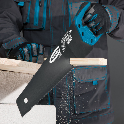 Ножовка по дереву "Piranha", 450 мм, 11-12 TPI, зуб-3D, каленый зуб, тефлоновое покрытие полотна, двухкомпонентная рукоятка Gross купить в Москве с доставкой по всей России | ProtosMarket.ru