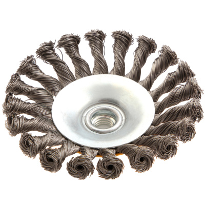 Щетка для УШМ, 125 мм, "Тарелка", крученая нержавеющая проволока 0.5 мм, М14 Denzel по ценам производителя в Казани с доставкой по всей России