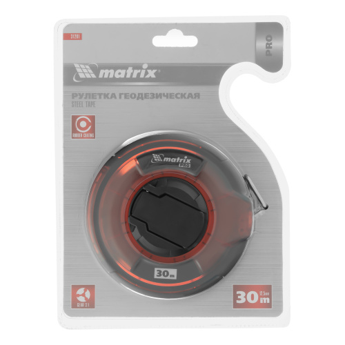 Рулетка геодезическая 30 м х 12,5 мм, закрытый корпус, стальная лента, односторонняя шкала, Pro Matrix по ценам производителя в Казани с доставкой по всей России