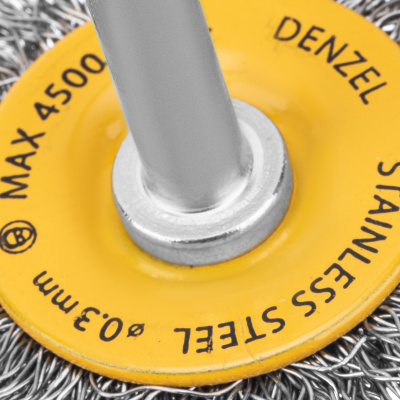 Щетка для дрели, 50 мм, Плоская, со шпилькой, нержавеющая витая проволока Denzel по ценам производителя в Казани с доставкой по всей России