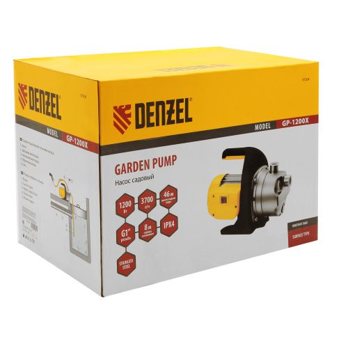 Садовый поверхностный насос GP1200Х, 1200 Вт, 3700 л/ч, подъем 46 м, нержавейка Denzel купить в Москве с доставкой по всей России | ProtosMarket.ru