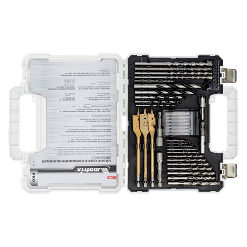 Набор сверл комбинированный, сверла по металлу 1-6.5 мм, бетону 4-8 мм, дереву 4-10 мм, перовые 16,22,25 мм, биты 20 шт, адаптер, головки 2 шт, зенковка, 50 предметов Pro Matrix купить в Москве с доставкой по всей России | ProtosMarket.ru