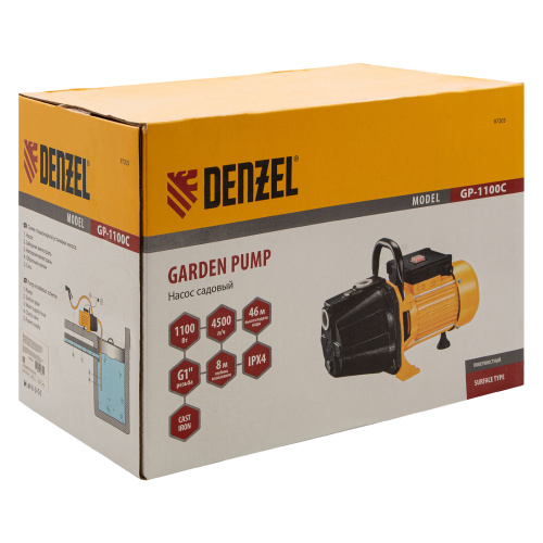 Садовый поверхностный насос GP1100C, 1100 Вт, 4500 л/ч, подъем 46 м, чугун Denzel купить в Москве с доставкой по всей России | ProtosMarket.ru
