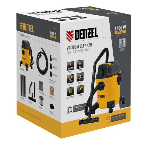 Пылесос строительный RVC20, 1400 Вт, бак 20 л, шланг 3 м, розетка с автосинхр. Denzel купить в Москве с доставкой по всей России | ProtosMarket.ru
