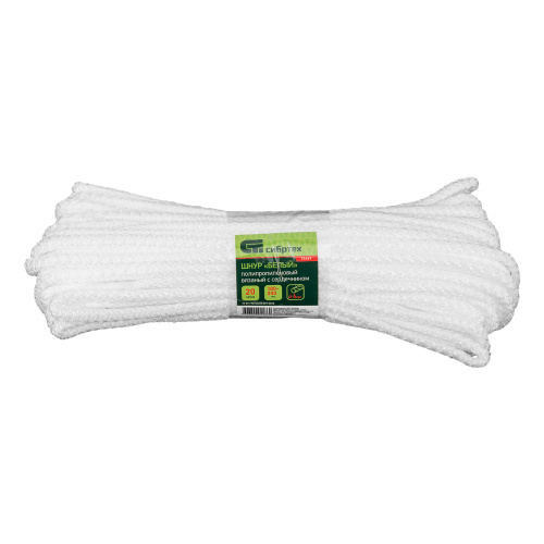 Шнур вязаный полипропиленовый с серд. белый, 6 мм, L 20 м, Сибртех по ценам производителя в Казани с доставкой по всей России