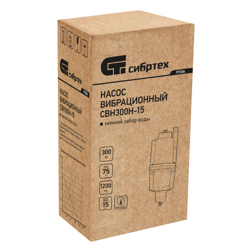 Вибрационный насос СВН300Н-15, нижний забор, 300 Вт, напор 75 м, 1200 л/ч, кабель 15 м Сибртех купить в Москве с доставкой по всей России | ProtosMarket.ru