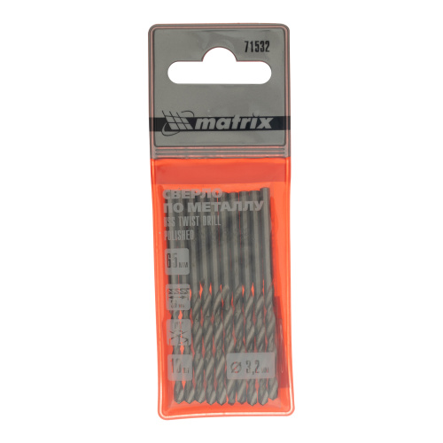 Сверло по металлу, 3.2 мм, полированное, HSS, 10 шт, цилиндрический хвостовик Matrix купить в Москве с доставкой по всей России | ProtosMarket.ru