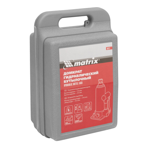 Домкрат гидравлический бутылочный, 6 т, h подъема 216-413 мм, в пластиковом кейсе Matrix купить в Москве с доставкой по всей России | ProtosMarket.ru