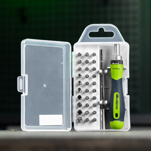 Отвертка реверсивная для точных работ с набором бит и торцевых головок, 32 предмета, CrV Сибртех купить в Москве с доставкой по всей России | ProtosMarket.ru