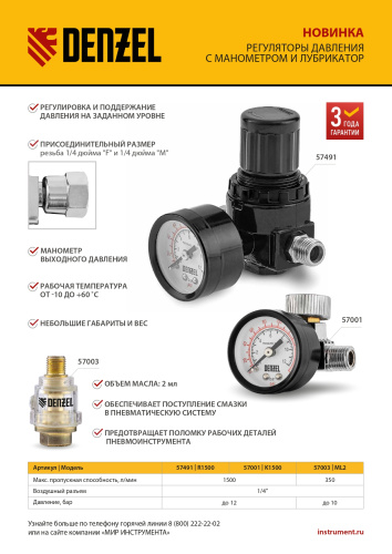 Лубрикатор ML2, 10 бар, 1/4" Denzel по ценам производителя в Казани с доставкой по всей России