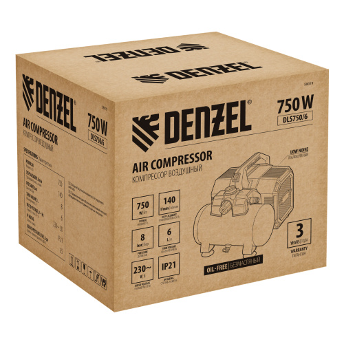 Компрессор  DLS750/6 безмасляный малошумный 750 Вт, 140 л/мин,ресивер 6 л Denzel по ценам производителя в Казани с доставкой по всей России