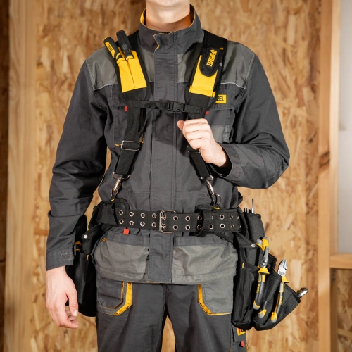 Пояс монтажника усиленный, с лямками, сумки поясные, держатель для молотка Denzel купить в Москве с доставкой по всей России | ProtosMarket.ru