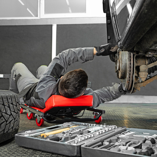 Лежак ремонтный на шести колесах, 1030 х 440 х 120 мм, поднимающийся подголовник Matrix купить в Москве с доставкой по всей России | ProtosMarket.ru