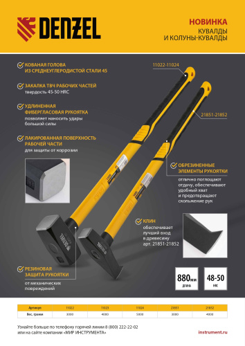 Кувалда 4000 г, кованая, фибергласовая  рукоятка c TPR покрытием, 880 мм Denzel купить в Москве с доставкой по всей России | ProtosMarket.ru