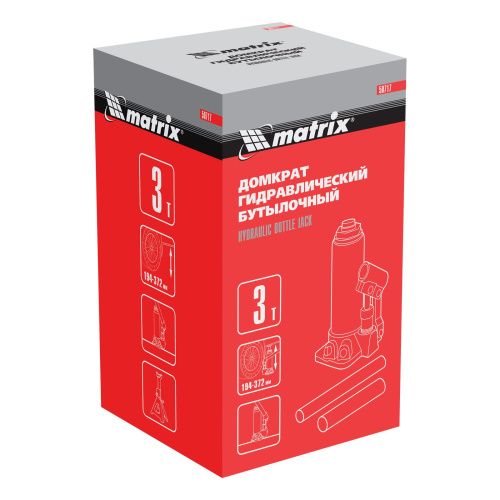 Домкрат гидравлический бутылочный, 3 т, высота подъема 194-372 мм Matrix купить в Москве с доставкой по всей России | ProtosMarket.ru
