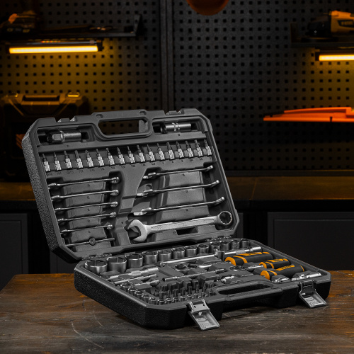 Набор инструментов, 1/2", 1/4", CrV, S2, пластиковый кейс, 82 предмета Denzel купить в Москве с доставкой по всей России | ProtosMarket.ru