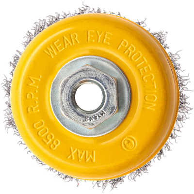 Щетка для УШМ, 100 мм, "Чашка", витая нержавеющая проволока 0.3 мм, М14 Denzel по ценам производителя в Казани с доставкой по всей России